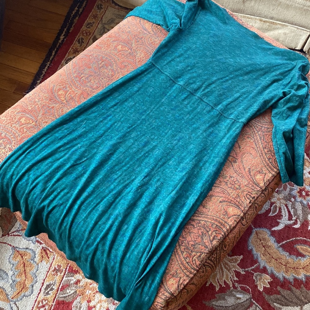 Toad&Co Rosemarie Rosalinda 3/4 sleeve organic dress teal green geo tribal Small - Picture 3 of 8